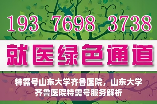 特需号山东大学齐鲁医院，山东大学齐鲁医院特需号服务解析
