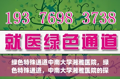 绿色特殊通道中南大学湘雅医院，绿色特殊通道，中南大学湘雅医院的探索与实践