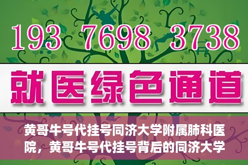 黄哥牛号代挂号同济大学附属肺科医院，黄哥牛号代挂号背后的同济大学附属肺科医院就医故事