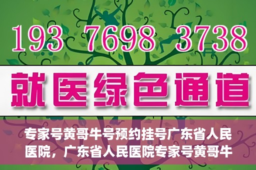 专家号黄哥牛号预约挂号广东省人民医院，广东省人民医院专家号黄哥牛号预约挂号攻略